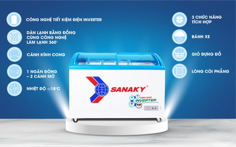 Tủ đông sanaky VH-3899K3, inverter 260 lít, 1 ngăn đông, nắp kính lùa
