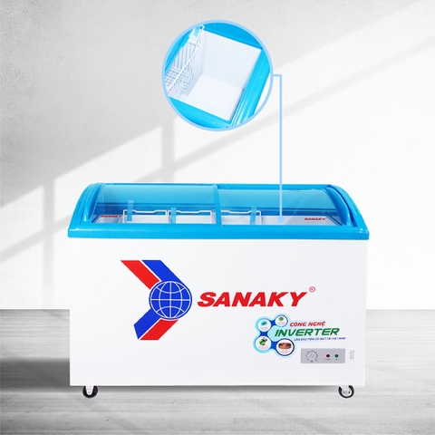 Tủ đông sanaky VH-6899K3, inverter 437 lít, 1 ngăn, dàn đồng, nắp kính lùa