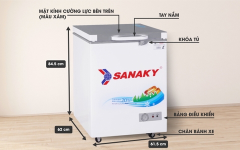 Tủ đông Sanaky VH-1599HYK, 100 lít, tủ trữ sữa mặt kính cường lực