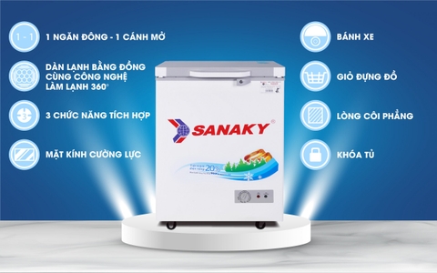 Tủ đông Sanaky VH-1599HYK, 100 lít, tủ trữ sữa mặt kính cường lực