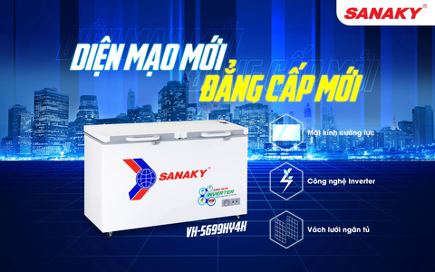 Tủ đông Sanaky VH-5699HY4K, công nghệ inverter 410 lít nắp kính cường lực