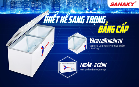 Tủ đông Sanaky VH-6699HY4K, công nghệ inverter 530 lít nắp kính cường lực