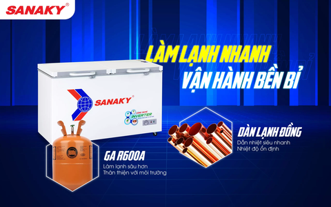Tủ đông Sanaky VH-6699HY4K, công nghệ inverter 530 lít nắp kính cường lực