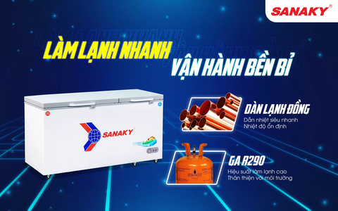 Tủ đông sanaky VH-6699W2K,  inverter 485 lít, mặt kính cường lực