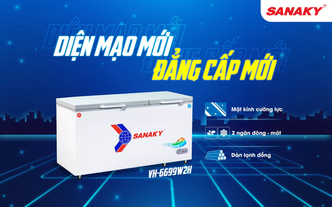 Tủ đông sanaky VH-6699W2K,  inverter 485 lít, mặt kính cường lực