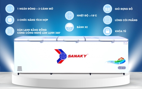 Tủ đông Sanaky VH-1199HY, 900 lít, 1 ngăn đông, dàn lạnh đồng