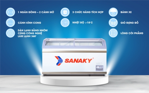 Tủ đông Sanaky VH-888KA, 500 lít, 1 ngăn đông, Dàn lạnh nhôm, Kính lùa