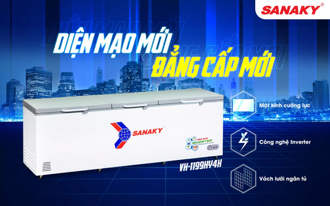Tủ đông Sanaky VH-1199HY4K, Inverter, 900 lít, Nắp kính cường lực