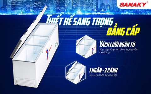 Tủ đông Sanaky VH-1199HY4K, Inverter, 900 lít, Nắp kính cường lực