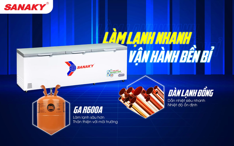 Tủ đông Sanaky VH-1199HY4K, Inverter, 900 lít, Nắp kính cường lực