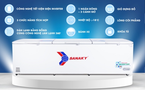 Tủ đông sanaky VH-1399HY3, inverter 1140 lít, 1 ngăn đông, dàn lạnh đồng