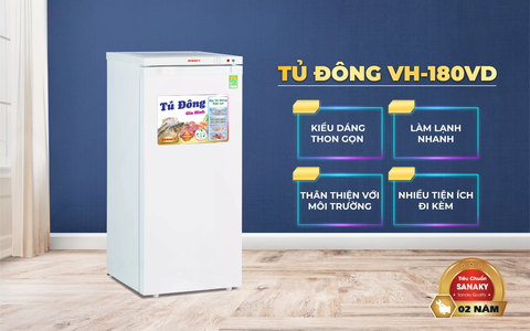 Tủ đông Sanaky VH-180VD, Tủ đứng 150 lít, 1 cánh