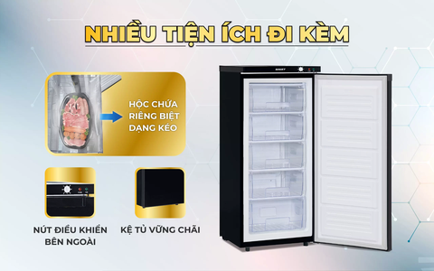 Tủ đông Sanaky VH-180VD3, Tủ đứng 150 lít, inverter, 1 cánh