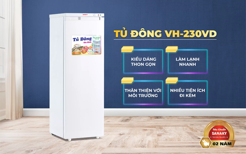 Tủ đông Sanaky VH-230VD, 213 lít, Tủ đứng, 1 cánh