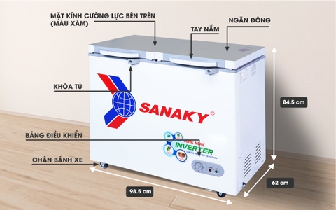 Tủ đông Sanaky VH-2899W4KD, inverter 220 lít, 2 ngăn, mặt kính cường lực