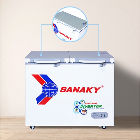 Tủ đông Sanaky VH-4099A4K, inverter 305 lít, 1 ngăn đông, mặt kính cường lực màu xám
