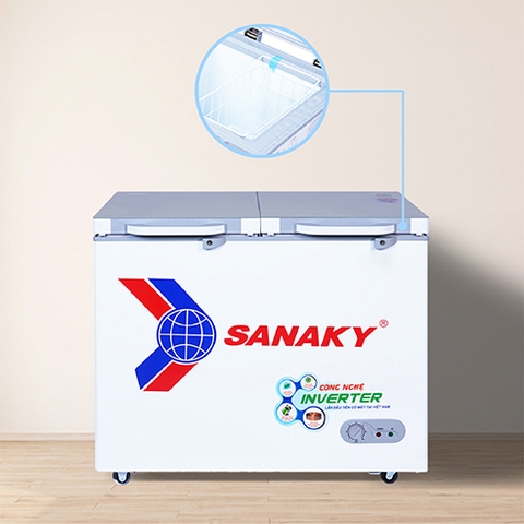 Tủ đông Sanaky VH-2599W4KD, inverter 195 lít, 2 ngăn, mặt kính cường lực