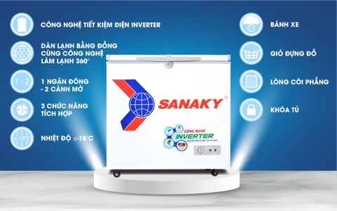 Tủ đông sanaky VH-2599A3, inverter 208 lít, 1 ngăn đông, dàn lạnh đồng