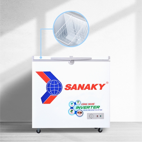 Tủ đông sanaky VH-2599W3, inverter 195 lít, 2 ngăn đông, mát, dàn lạnh đồng