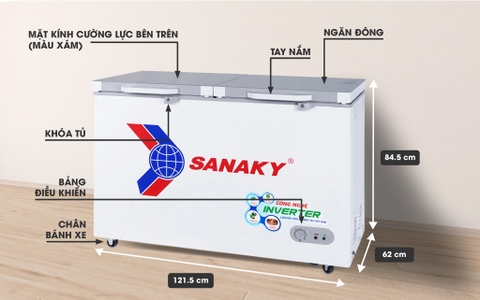 Tủ đông Sanaky VH-3699A4K, inverter 270 lít, 1 ngăn đông, mặt kính cường lực