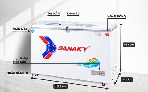 Tủ đông Sanaky VH-4099W1, 280 lít, 1 ngăn đông, 1 ngăn mát, dàn lạnh đồng