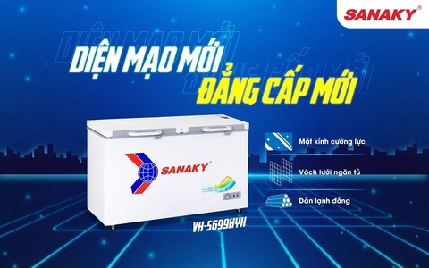 Tủ đông Sanaky VH-5699HYK, 410 lít, 1 ngăn đông, Nắp kính cường lực