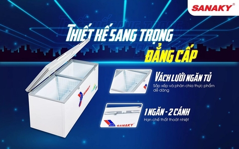 Tủ đông Sanaky VH-5699HYK, 410 lít, 1 ngăn đông, Nắp kính cường lực