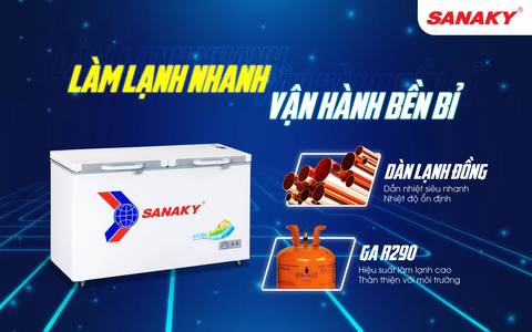 Tủ đông Sanaky VH-1199HYK, 900 lít, 1 ngăn đông, Nắp kính cường lực