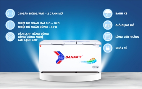 Tủ đông Sanaky VH-6699W1, 485 lít, 2 ngăn đông/mát, dàn lạnh đồng