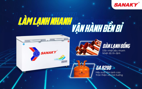 Tủ đông Sanaky VH-5699W2K, 365 lít, 2 ngăn, nắp kính cường lực
