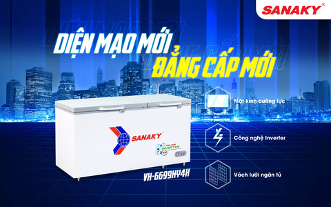 Tủ đông Sanaky VH-6699HY4K, công nghệ inverter 530 lít nắp kính cường lực