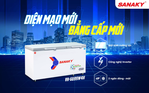 Tủ đông sanaky VH-6699W4K 485 lít, inverter, mặt kính cường lực