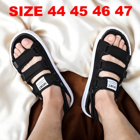 Giày Sandal Big Size Nam 3 Quai Ngang 45 46 47 48 - ĐEN ĐẾ TRẮNG - 44UP.SD.04B