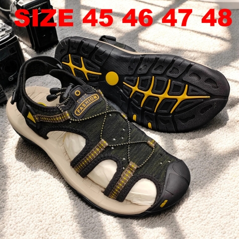 Sandal nam big size, dép quai hậu size ngoại cỡ (45 46 47 48) - ĐEN VIỀN VÀNG - 44UP.SD.02B