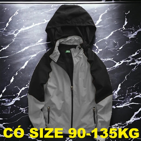 Áo Khoác Dù Big Size Nam Chống Nước (90-135kg) - Xám Phối Đen - BF.AKD.02G