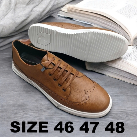 Giày Da Big Size Nam Đế Bệt  (size 46 47 48) - Nâu - GDQC.01Br