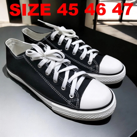 Giày Vải Big Size Nam Cổ Thấp (size 45 46 47) - Đen Đế Trắng - TTQC.09B