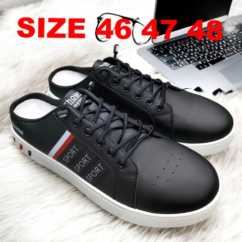 Giày Sục Da Big Size Nam Đế Bệt  (size 46 47 48) - Đen - GSBS.02B