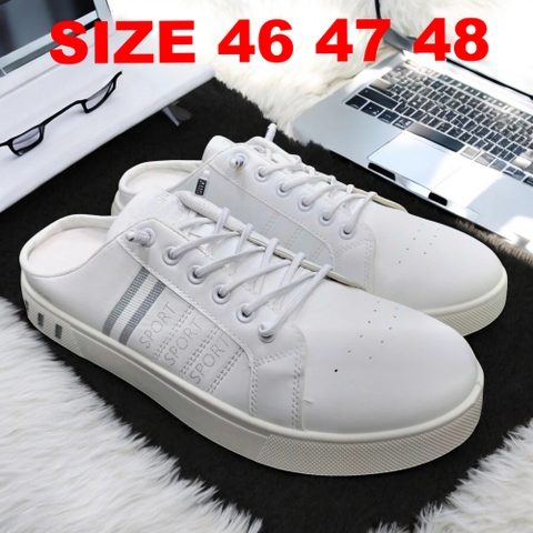 Giày Sục Da Big Size Nam Đế Bệt  (size 46 47 48) - Trắng Full - GSBS.02W