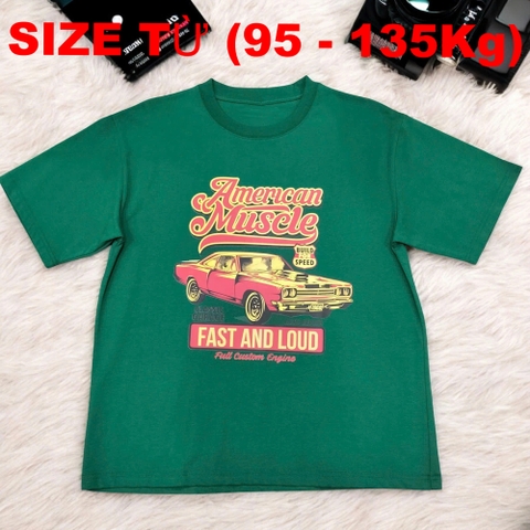 Áo Thun Form Rộng Vải Cotton Big Size Nam (95-135kg) - Xanh Rêu - BF.AT.15Gr