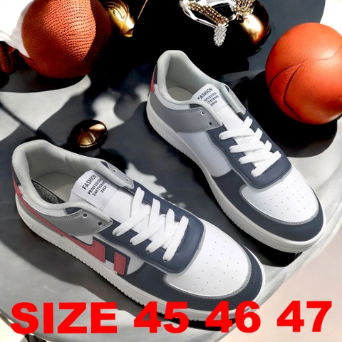 Giày sneaker big size nam  (size 45 46 47) - Xám Viền Đỏ- TTQC.13GR
