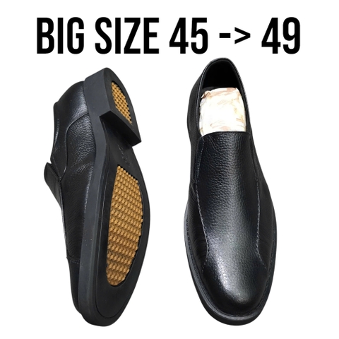 Giày Tây Xỏ Nam Big Size - Da Thật - Size (45 46 47 48 49) - ĐEN - 44UP.GTX.01BB