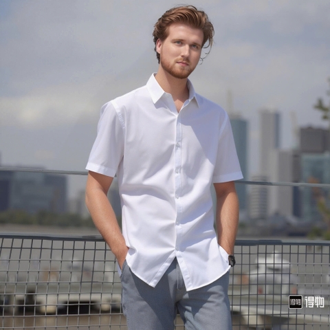 Áo Sơ Mi Tay Ngắn Vải Mango Big Size Nam (80-130kg) - Trắng - 44UP.SMTN.11W