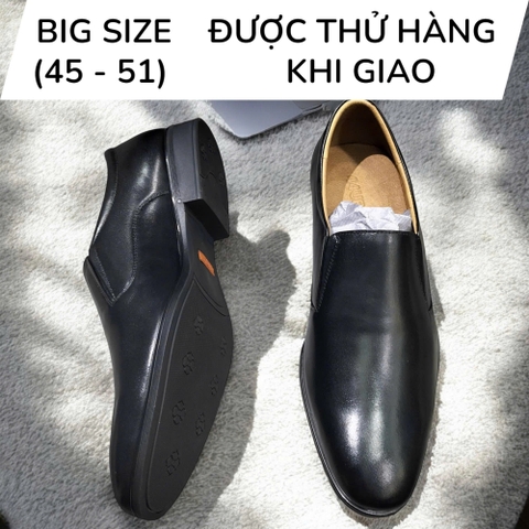 Giày Tây Xỏ Nam Big Size - Da Thật, Có Size Lớn (45 46 47 48 49 50) - Đen - GTXDB.01B