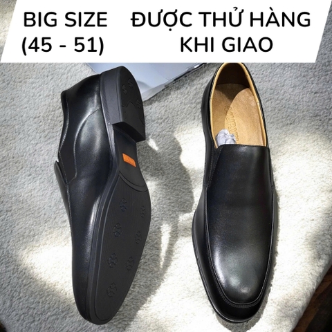 Giày Tây Xỏ Nam Big Size - Da Thật, Có Size Lớn (45 46 47 48 49 50) - Đen - GTXDB.01B1