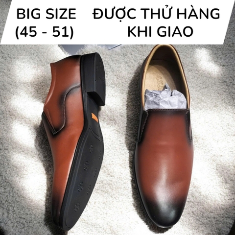 Giày Tây Xỏ Nam Big Size - Da Thật, Có Size Lớn (45 46 47 48 49 50) - Nâu - GTXDB.01Br