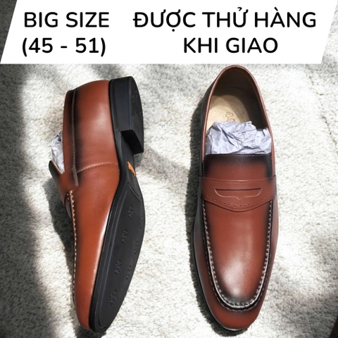 Giày Tây Xỏ Nam Big Size - Da Thật, Có Size Lớn (45 46 47 48 49 50) - Nâu - GTXDB.02Br