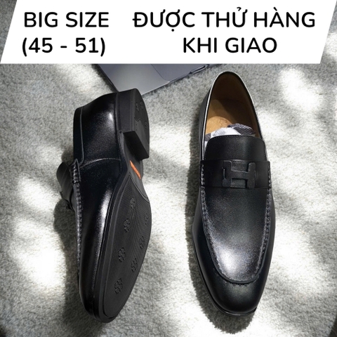 Giày Tây Xỏ Nam Big Size - Da Thật, Có Size Lớn (45 46 47 48 49 50) - Đen - GTXDB.03B