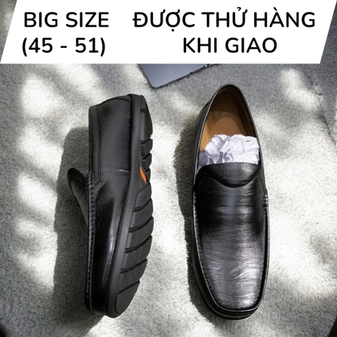 Giày Lười Da Big Size Nam - Da Thật, Có Size Lớn (45 46 47 48 49 50) - Đen - GLDB.02B