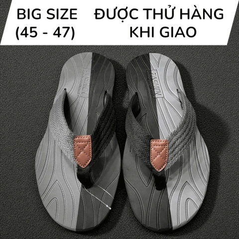 Dép Kẹp Big Size Nam, Dép Xỏ Ngón Size Lớn (45 46 47 48) - ĐEN XÁM - 44UP.DK.02BG